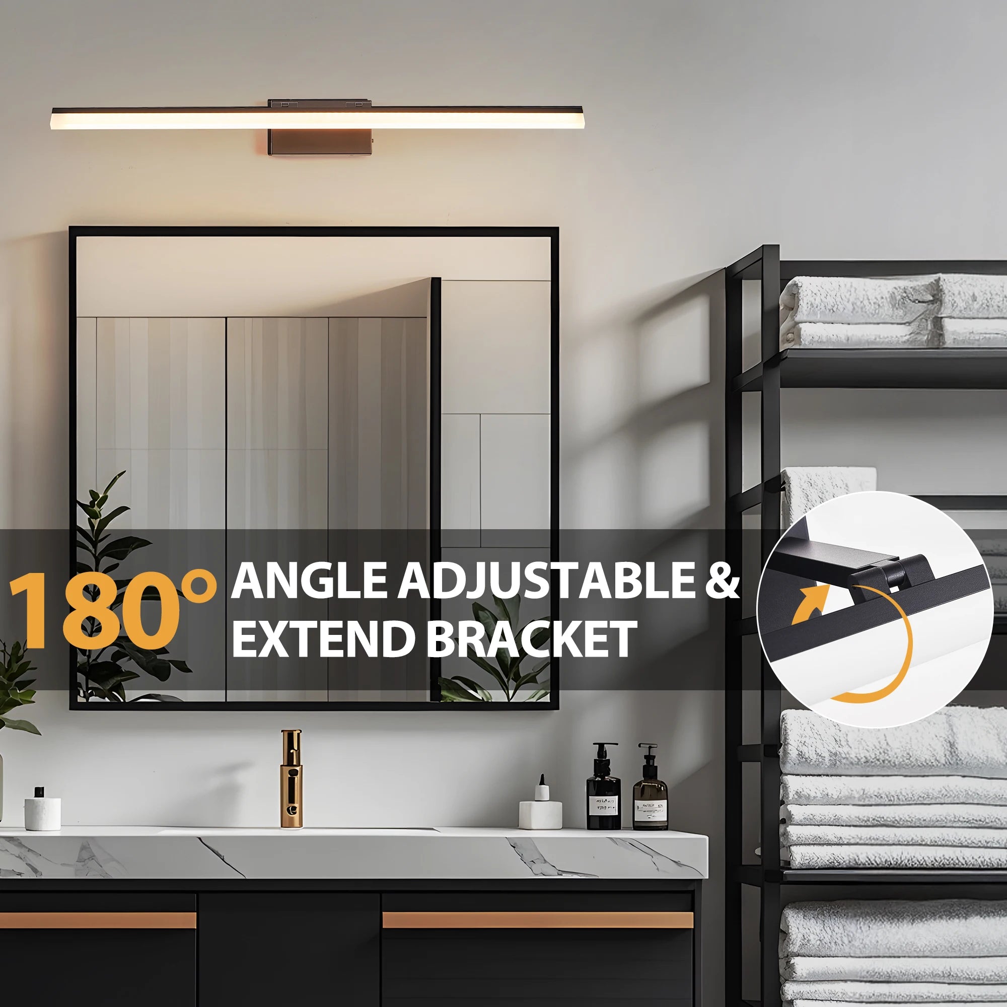 Ship in USA,43 Inch Modern LED Bathroom Vanity Light,Sleek Black Metal Wall Light for Mirror, Dressing Room or Sink Area