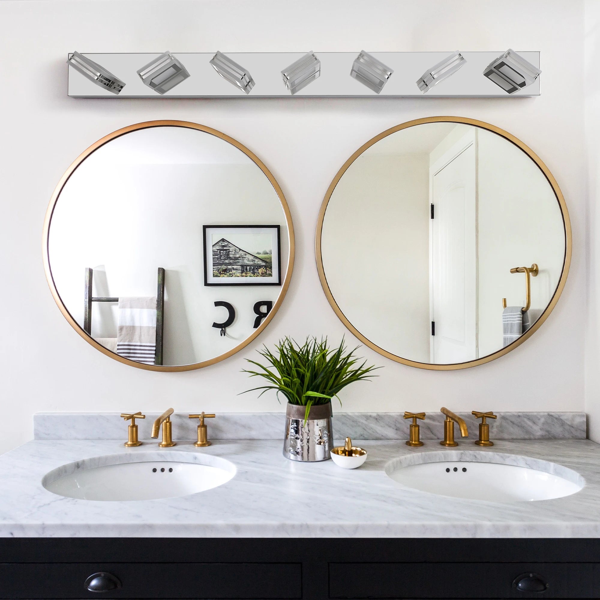 Ship in US,45" Modern Chrome 7-Light LED Vanity Light, Square Acrylic Lampshades Wall Mount Fixture for Bathroom,Mirror Lighting