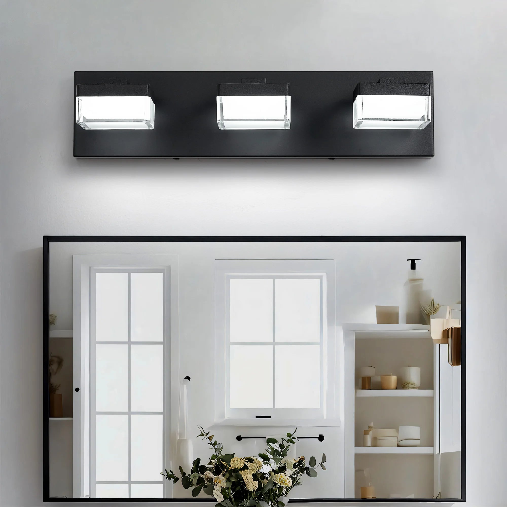 Ship From USA,Modern Led Vanity Light for Bathroom Transparent Acrylic Matt Black 3 Light Over Mirror Vanity Light