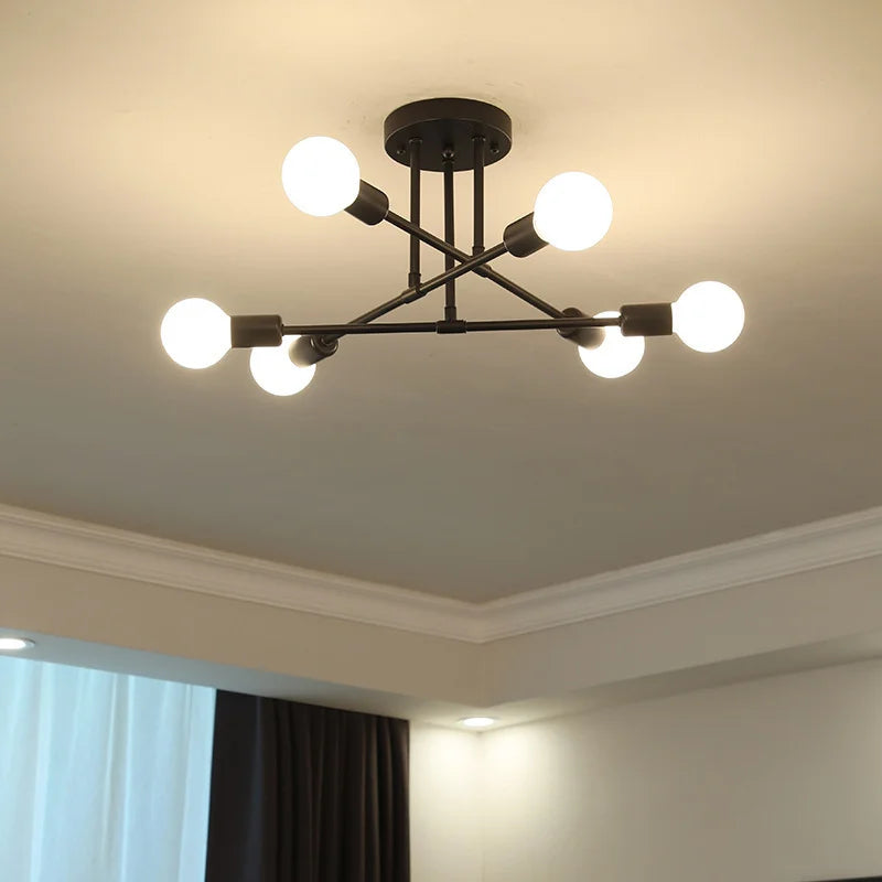 Minimalist LED Ceiling Light 6-heads Chandelier Gold Finish Shadeless E26 Base Indoor Decor Lighting for Living Room Hallway