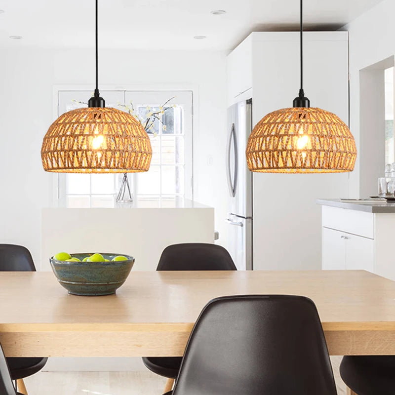 New Chinese-style Rattan Pendant Light Hand Woven Hanging Lights for Hotel Tea Room Dining Room Living Room