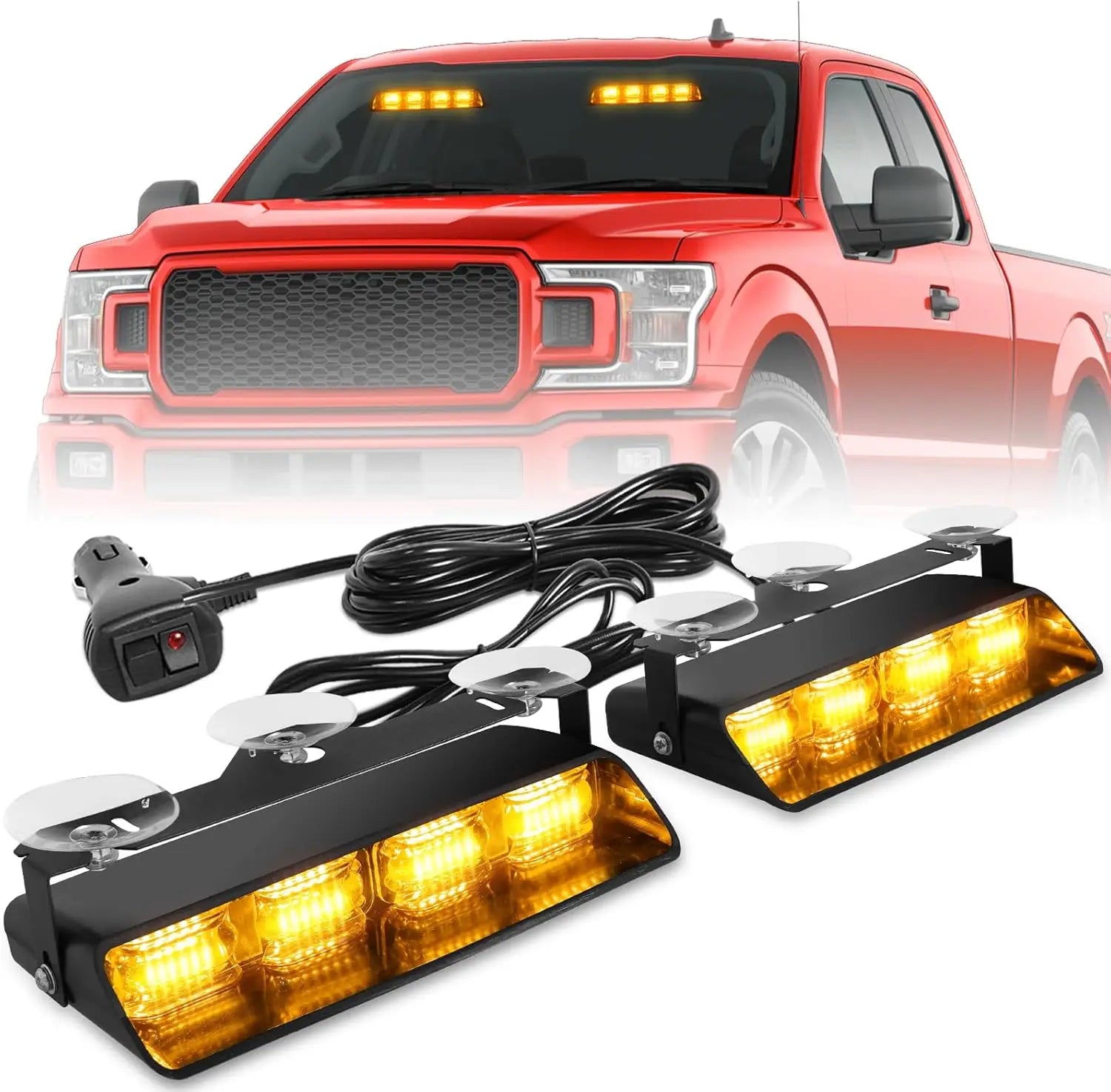 2x8.5 Inch 48LED Emergency Dash Strobe Lights Amber Safety Flashing Warning Lights for Trucks Construction Vehicles