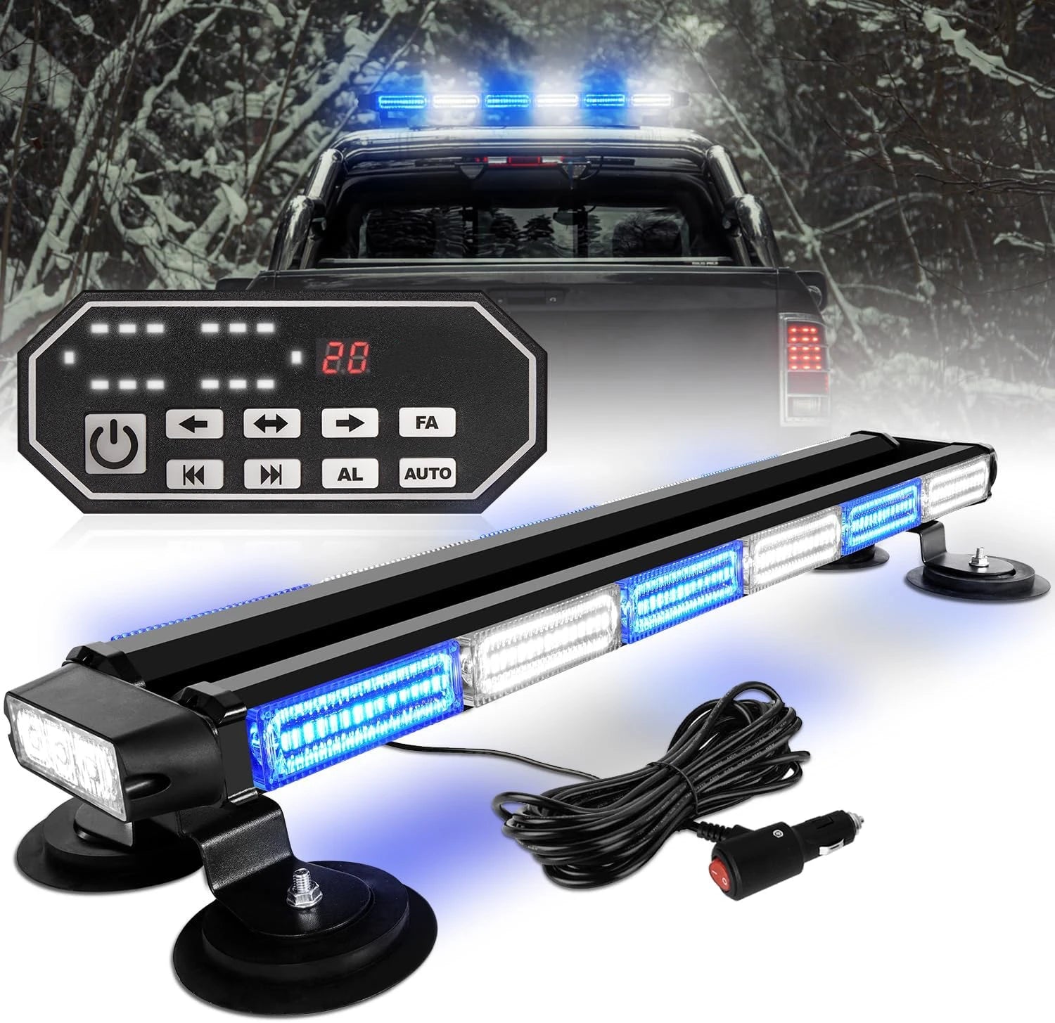 26inch 126 LED Emergency Rooftop Strobe Light Bar Controller Double-Side Warning Hazard OLIVER Fitment Traffic Light