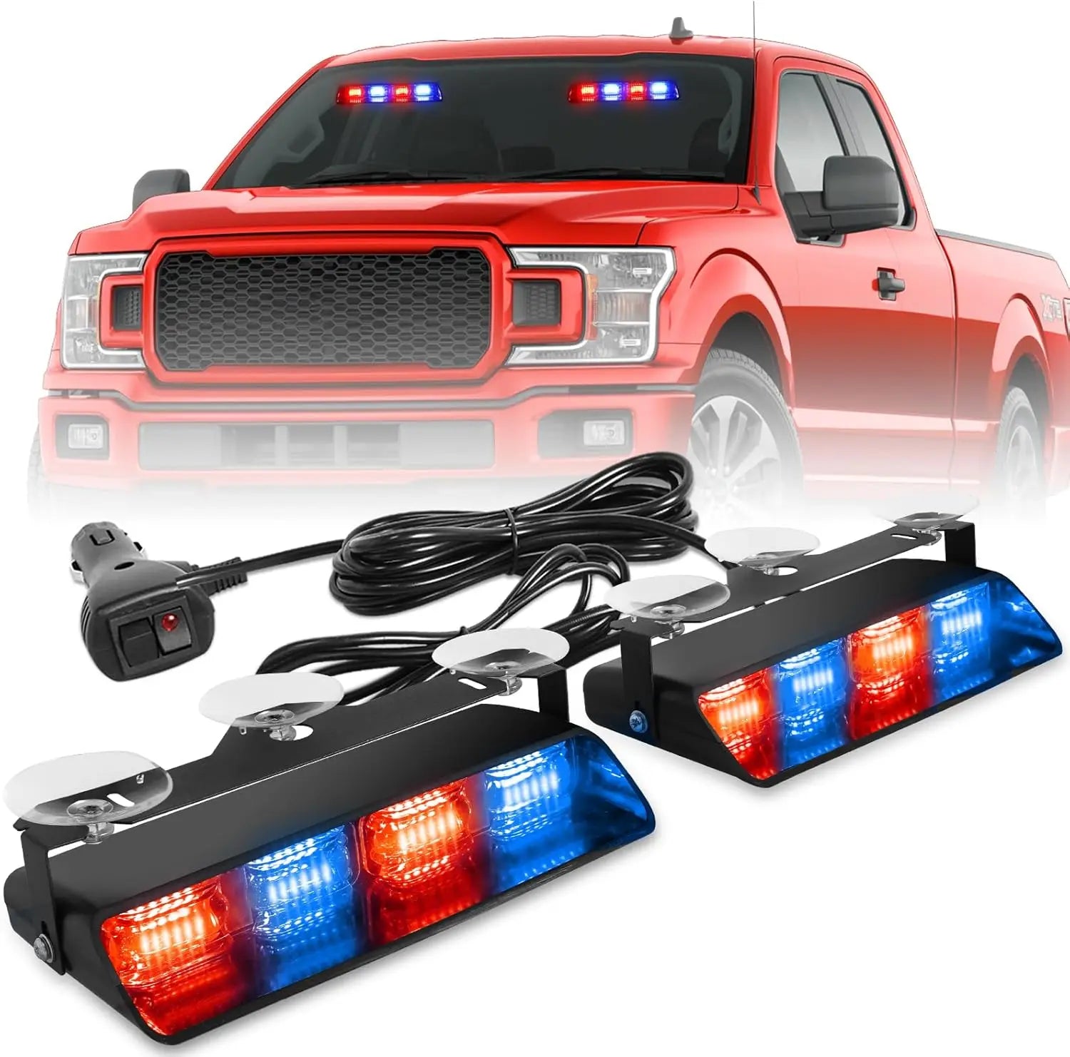 2x8.5 Inch 48LED Emergency Dash Strobe Lights Amber Safety Flashing Warning Lights for Trucks Construction Vehicles
