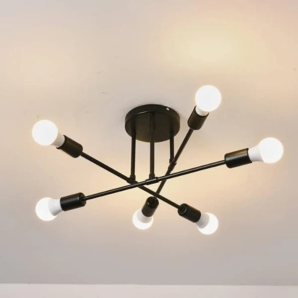 Minimalist LED Ceiling Light 6-heads Chandelier Gold Finish Shadeless E26 Base Indoor Decor Lighting for Living Room Hallway