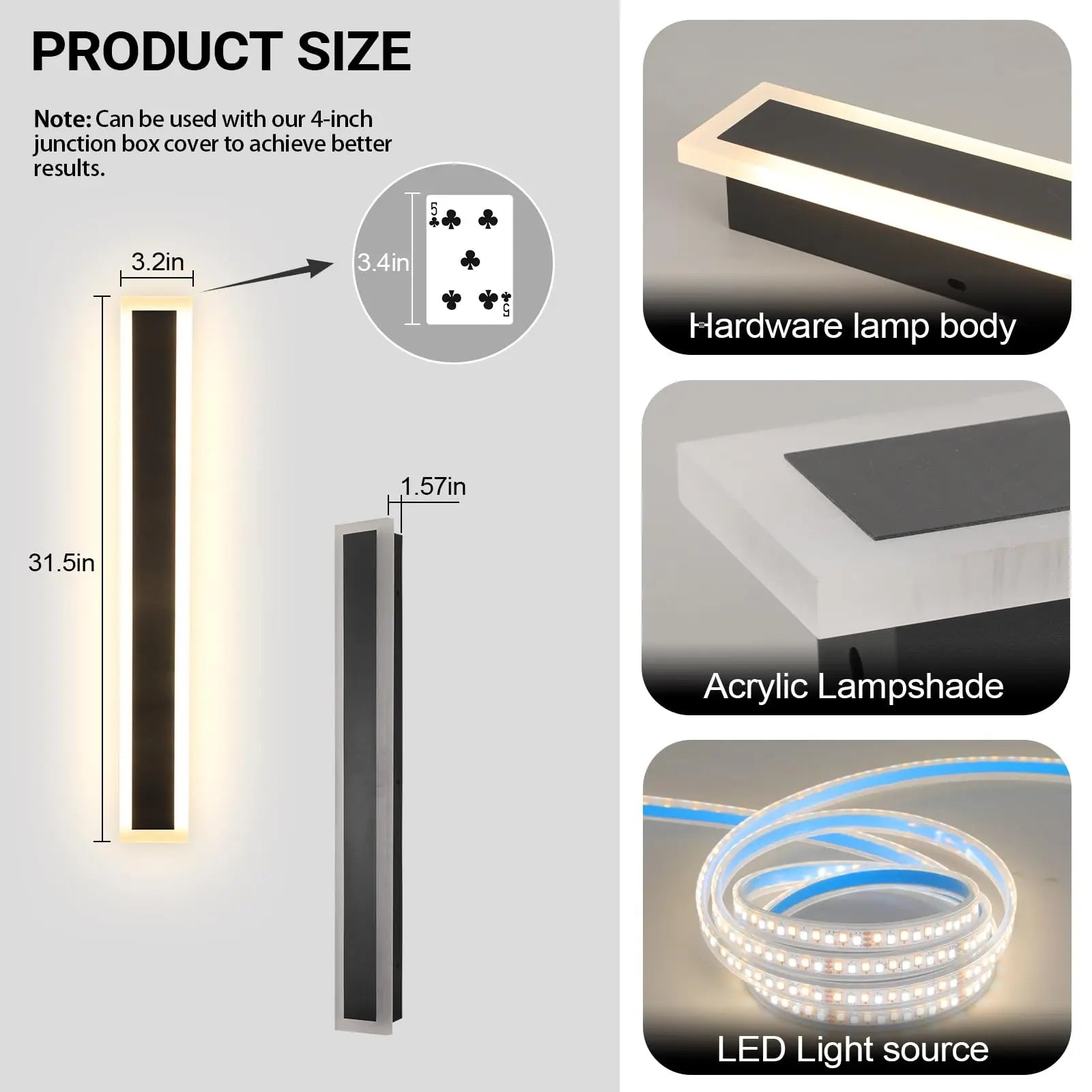 Modern Outdoor Wall Light 3000K-6000K Dimmable Wall Sconces IP65 Waterproof Long Wall Mount Light for Garage Doorway Stairway