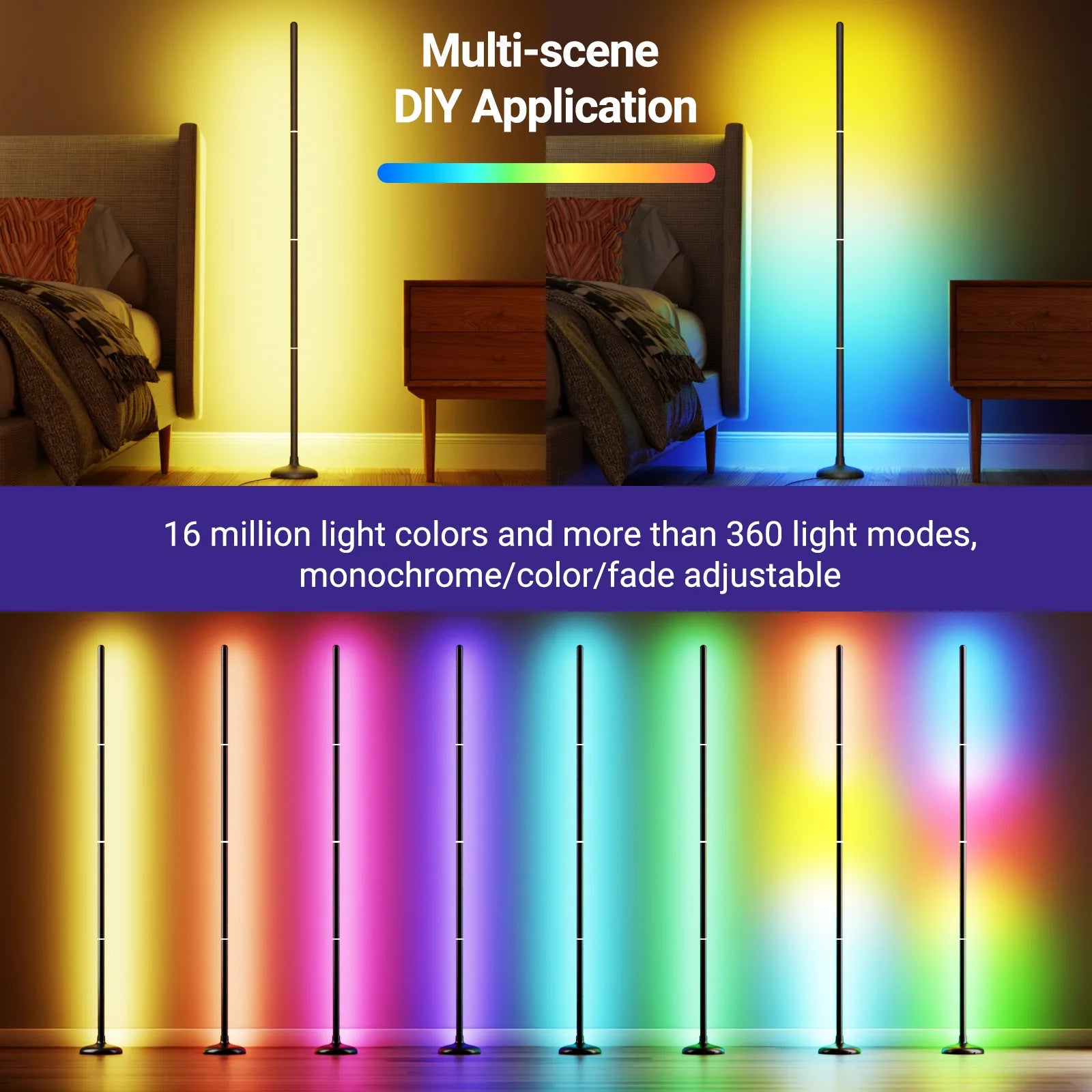 RGBIC Built-in with Segmented Splicing, 5V Low Voltage 10W Energy-Saving, Design for Modern Home Floor Ambient Lighting