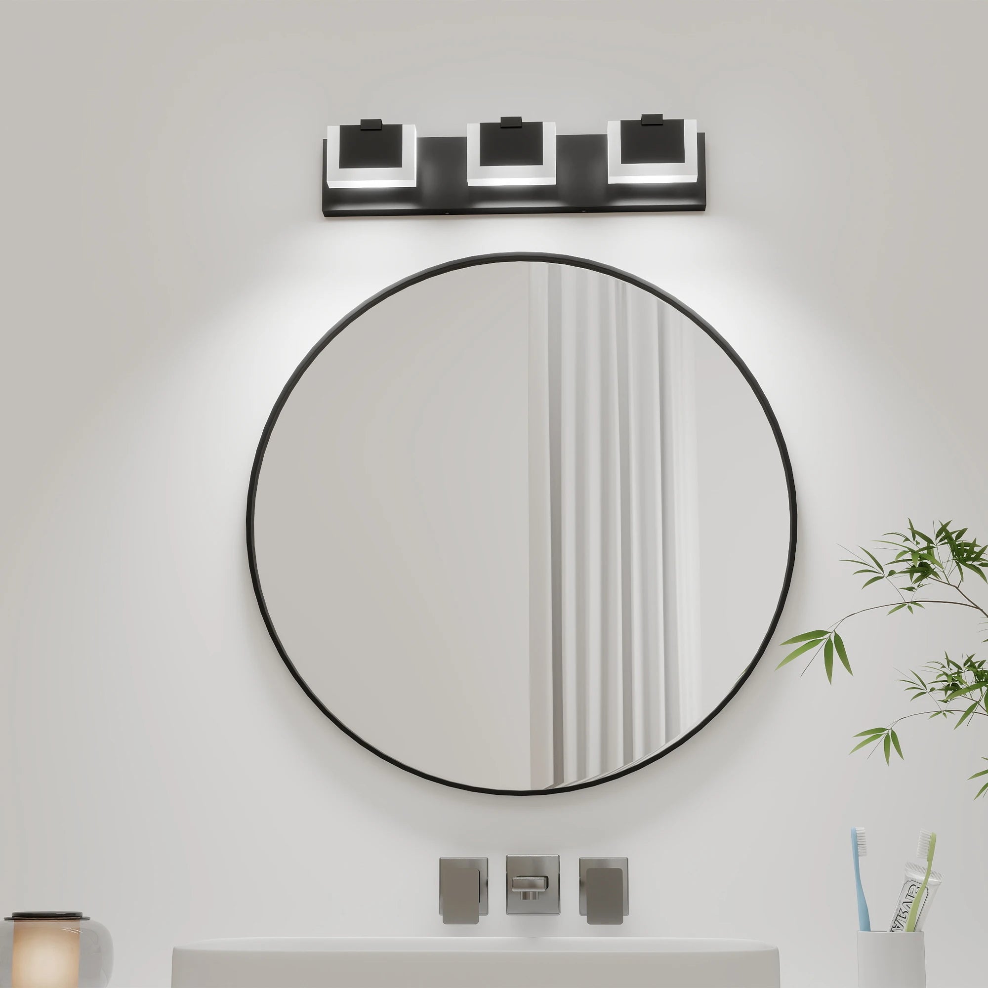 Ship in USA,3 Lights Modern Black Vanity Light up and Down Black LED Vanity Light Fixtures Bathroom Wall Light Over Mirror 6000K