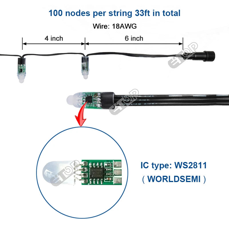 Free AIR Shipping -1000Pcs DC12V WS2811 Bullet Pixel  BLACK Wire With Ray Wu/Xconnect Connectors