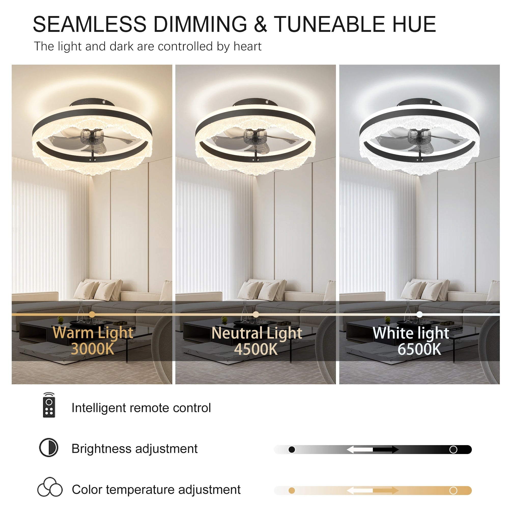 Ship From USA,16" Quiet Ceiling Fan with Light,LED Flush Mount Fan Lamp with Hidden Blades and Natural Airflow