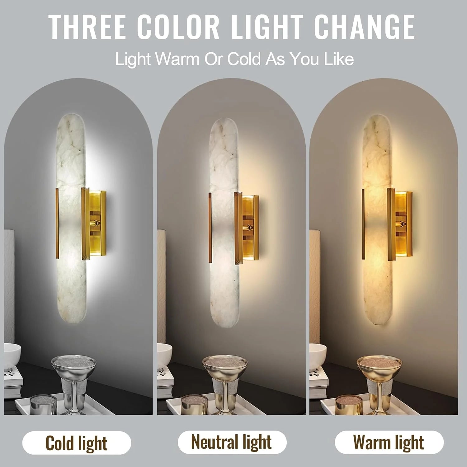Alabaster Wall Sconce  Natural Marble Wall Light, Gold Modern Alabaster Sconces Wall Mount for Dining Room, Living Room