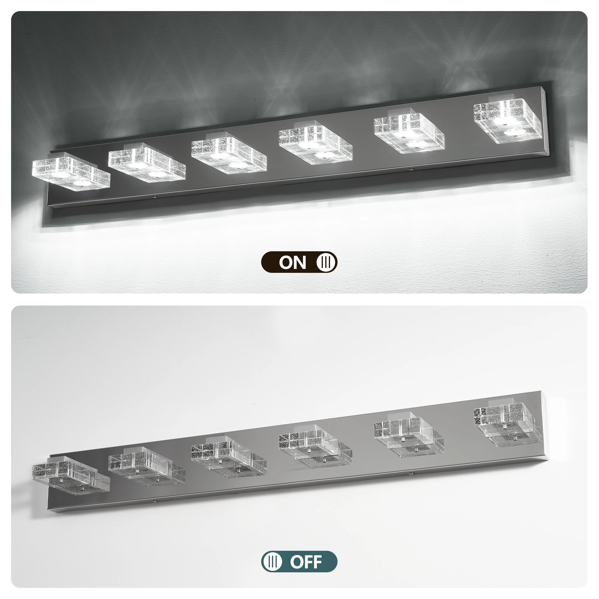 Ship in USA,38" Modern Chrome 6-Light LED Vanity Light,Square Acrylic Lampshades Wall Mount Fixture for Bathroom,Mirror Lighting
