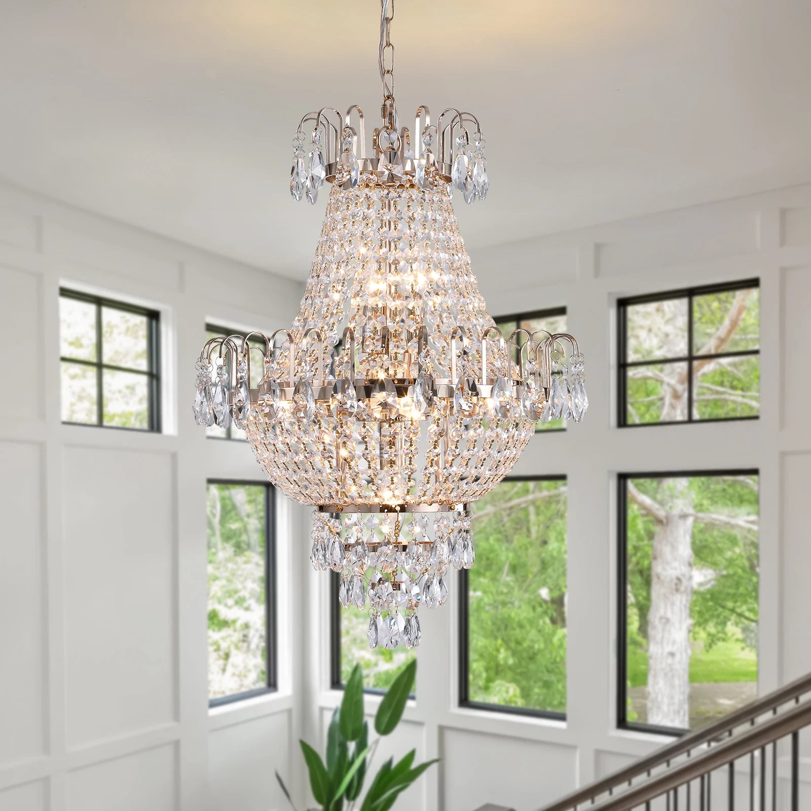 Ship From USA,Gold Crystal Chandeliers,Large Contemporary Luxury Ceiling Lighting for Living Room Dining Room Bedroom Hallway