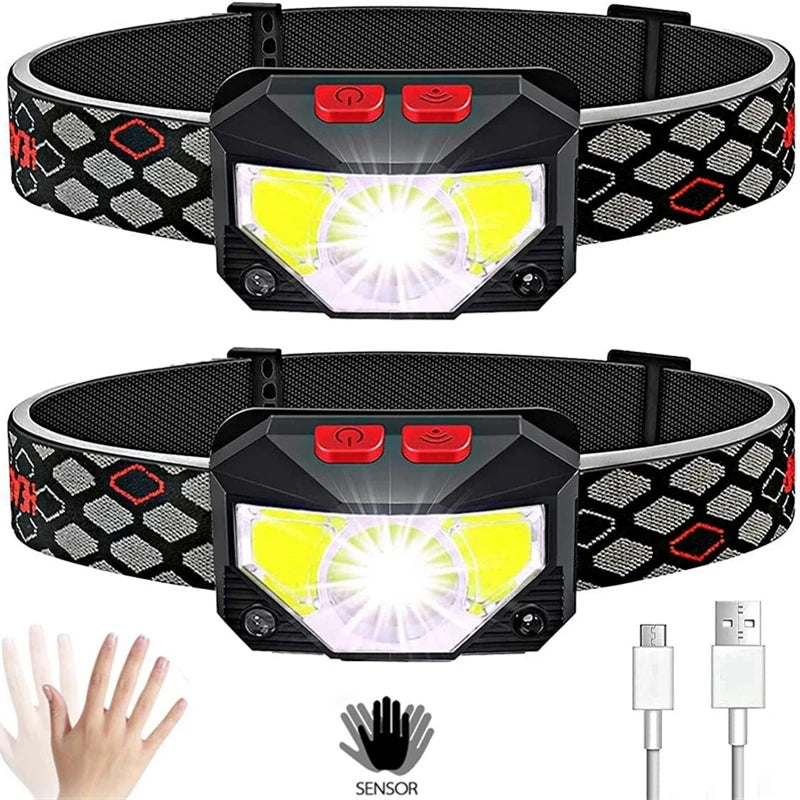 1 Pack Powerful LED Headlight Sensor Head Light USB Rechargeable Headlamp Head Torch Waterproof Flashlights for Camping Hiking