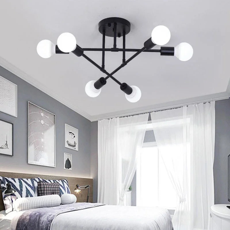 Minimalist LED Ceiling Light 6-heads Chandelier Gold Finish Shadeless E26 Base Indoor Decor Lighting for Living Room Hallway