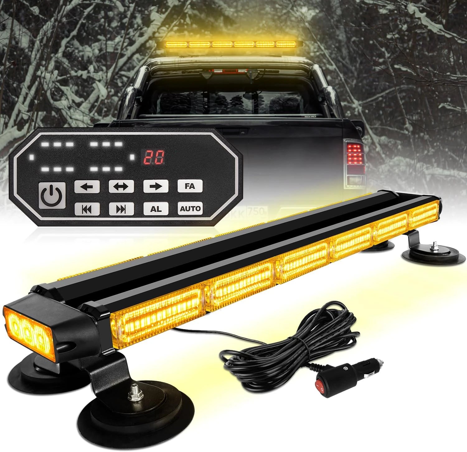 26inch 126 LED Emergency Rooftop Strobe Light Bar Controller Double-Side Warning Hazard OLIVER Fitment Traffic Light