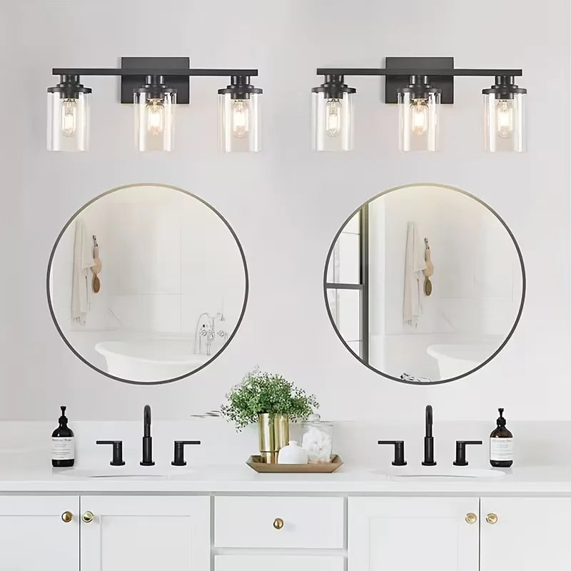 Modern Matte Black LED Bathroom Vanity Light with Clear Glass Shade Wall Sconce Lighting Fixture for Mirror Bedroom Living Room