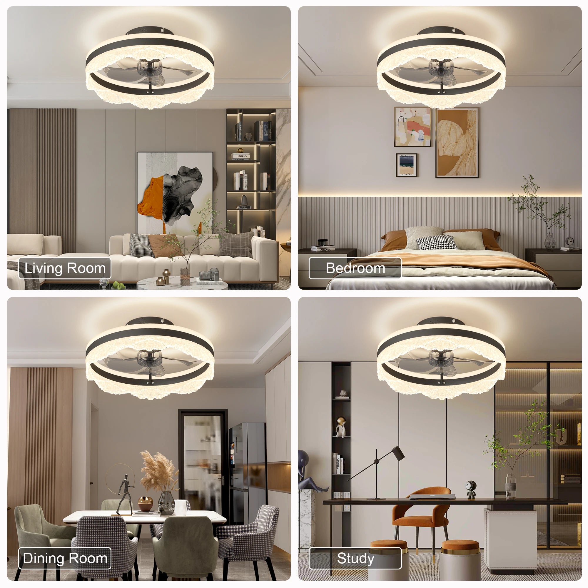 Ship From USA,16" Quiet Ceiling Fan with Light,LED Flush Mount Fan Lamp with Hidden Blades and Natural Airflow