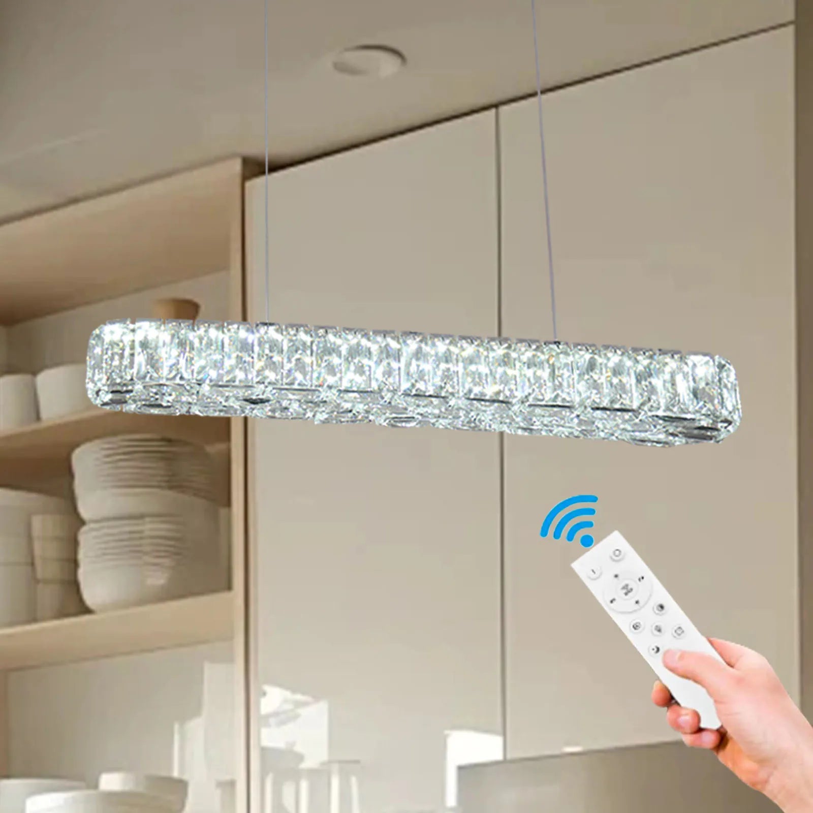 Modern Luxury Designer Crystal Pendant Light Dimmable Hanging Lighting for Kitchen Island and Bedroom Ceiling Lamps