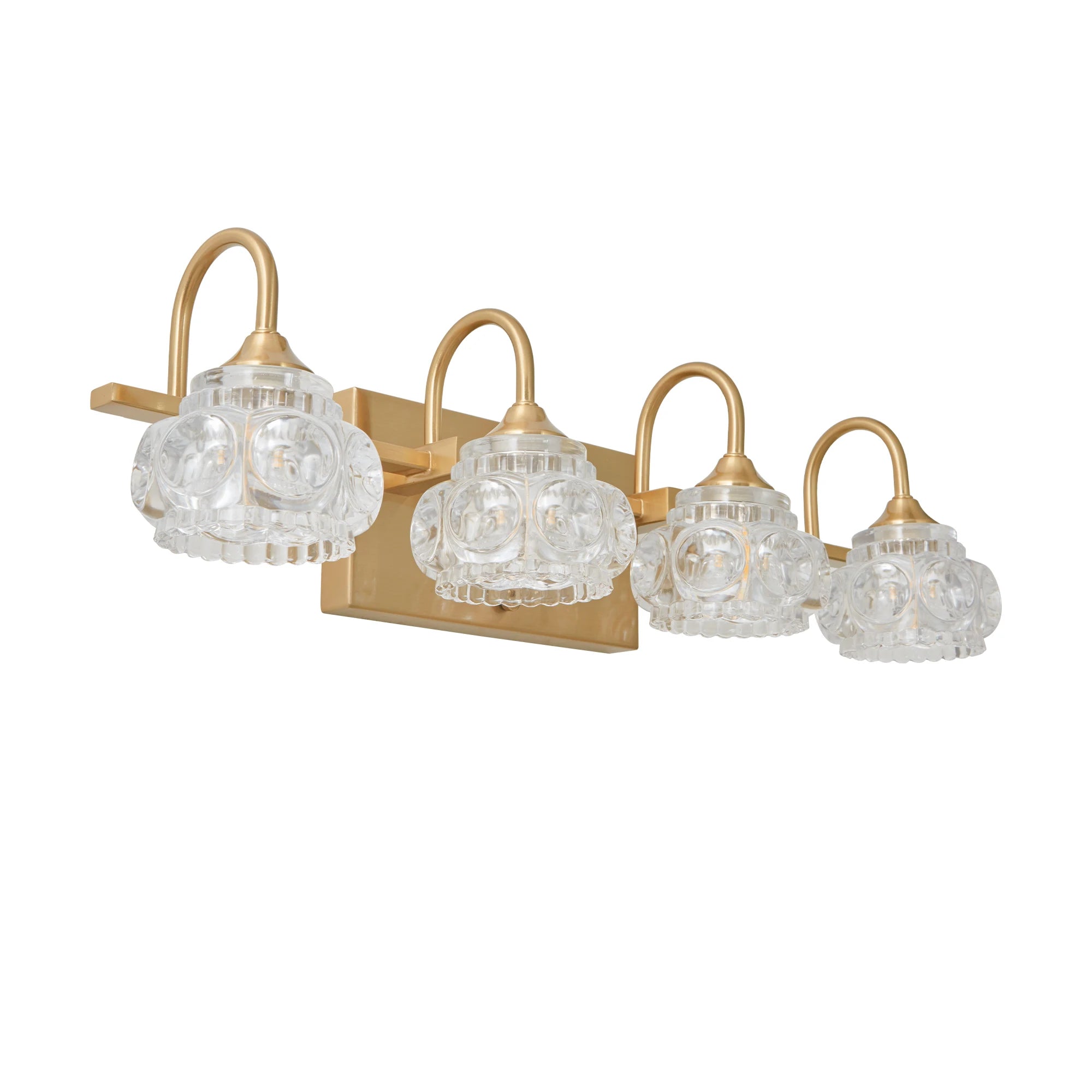 23" Modern Crystal Bathroom Vanity Light, 4-Light Golden Wall Sconce with Clear Glass Shade, Elegant Wall Mount Lighting
