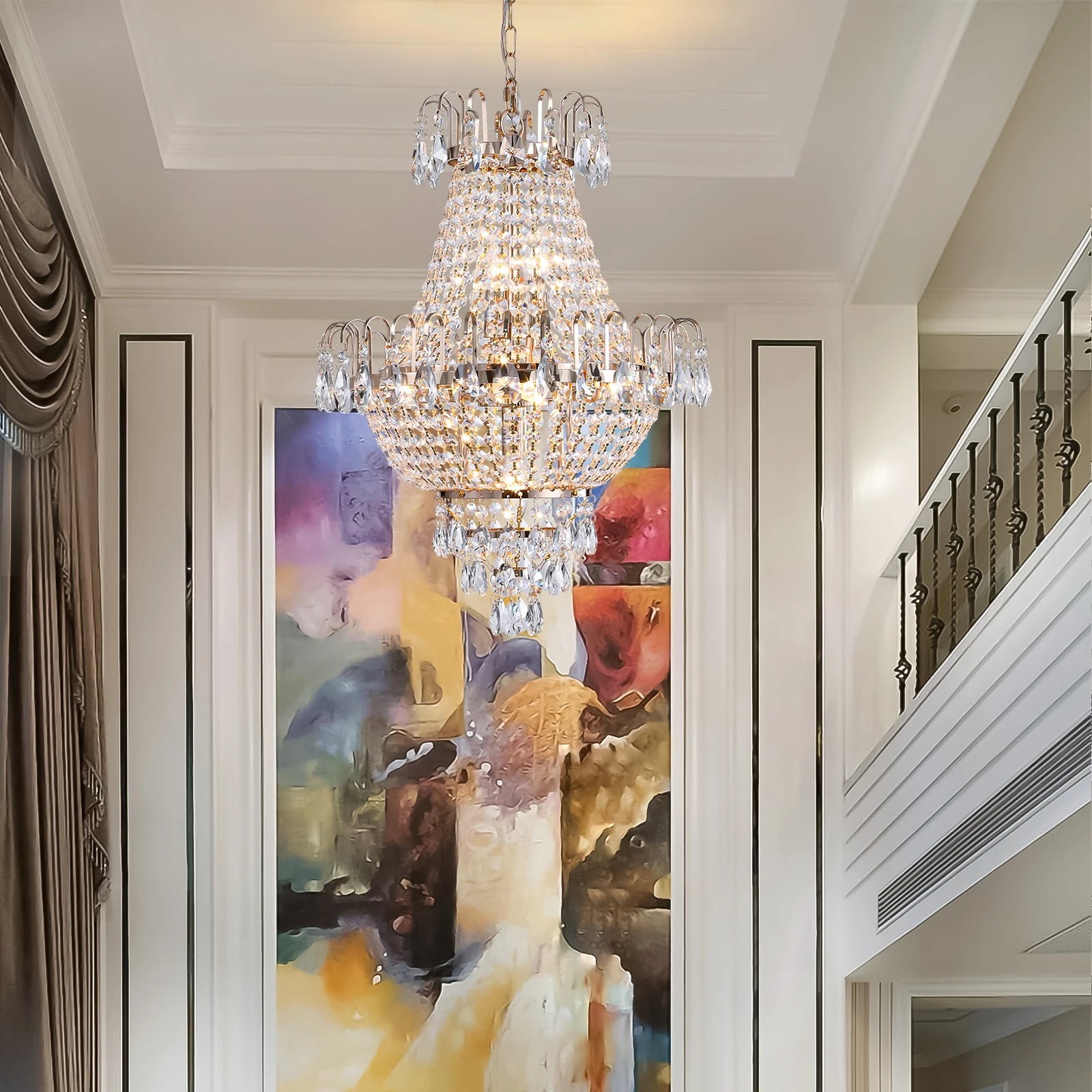 Ship From USA,Gold Crystal Chandeliers,Large Contemporary Luxury Ceiling Lighting for Living Room Dining Room Bedroom Hallway