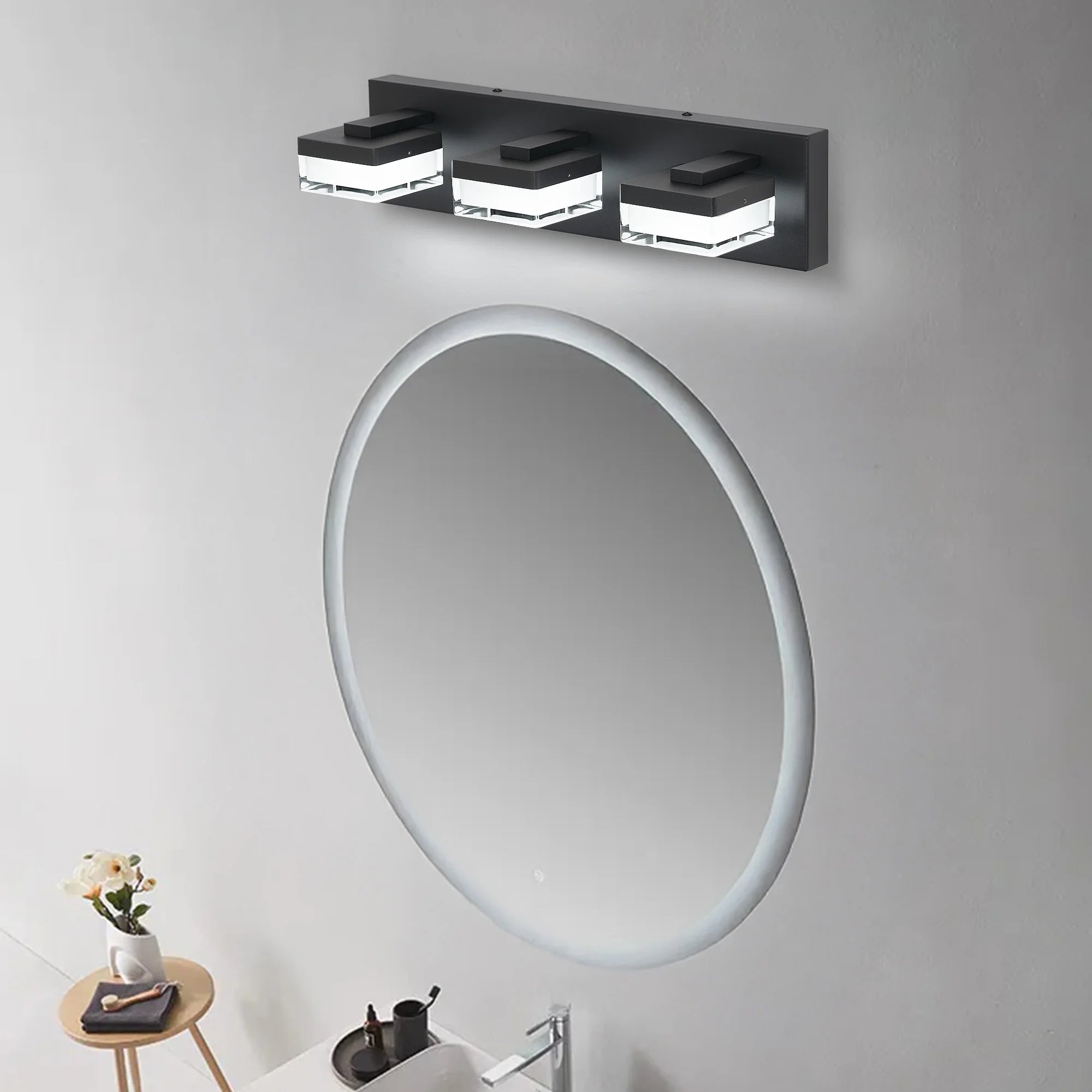 Ship From USA,Modern Led Vanity Light for Bathroom Transparent Acrylic Matt Black 3 Light Over Mirror Vanity Light
