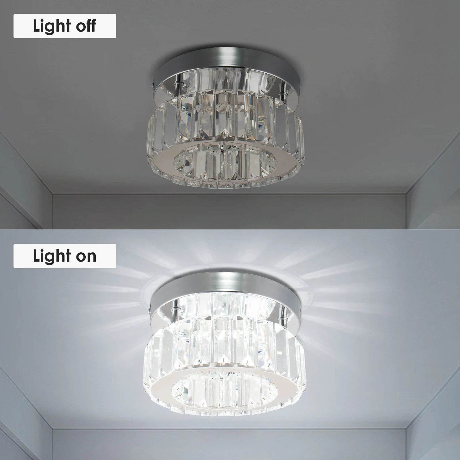 Small Modern Style Cool White Crystal Corridor Ceiling Light Cool White Chandelier Lighting for Home Office Indoor Living Room