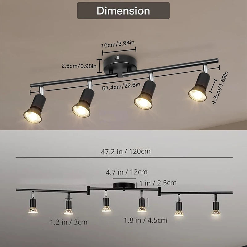 Modern LED Track Lighting 4 Heads Rotatable Spot Lights Dimmable Ceiling Mounted Fixture for Living Room Kitchen Hallway Hotel