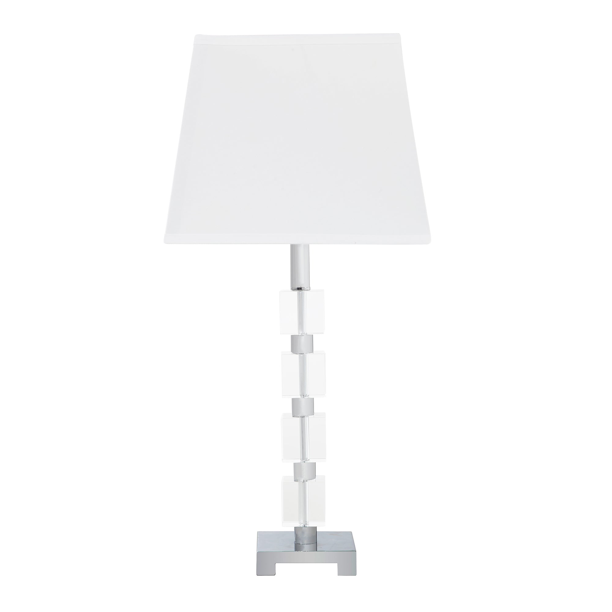 ORE International Glass Table Lamp 25in with White Linen Shade, Silver - Model HBL2119