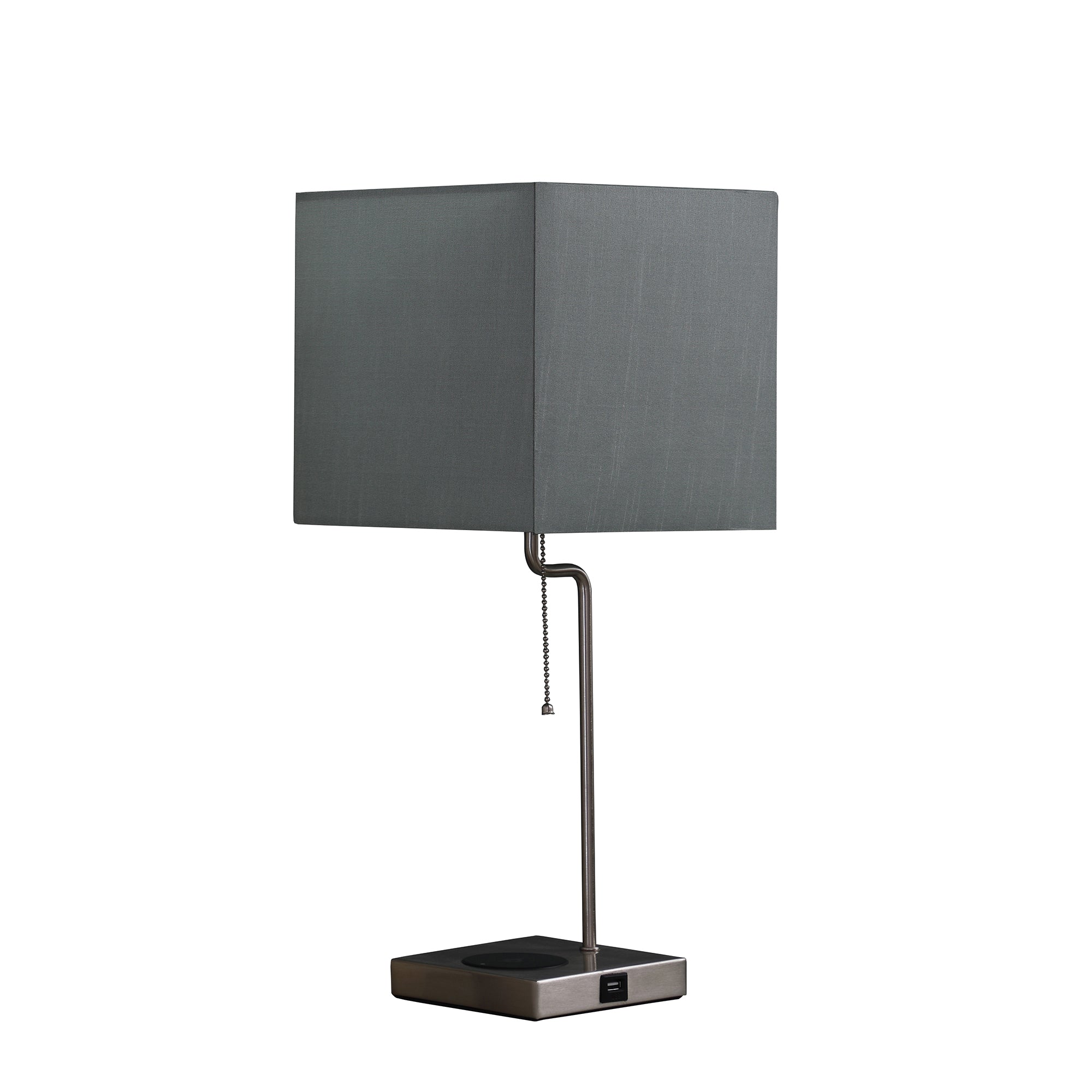 ORE 21.5-Inch Square Table Lamp with Charging Station - Silver Base, Blue Green Shade