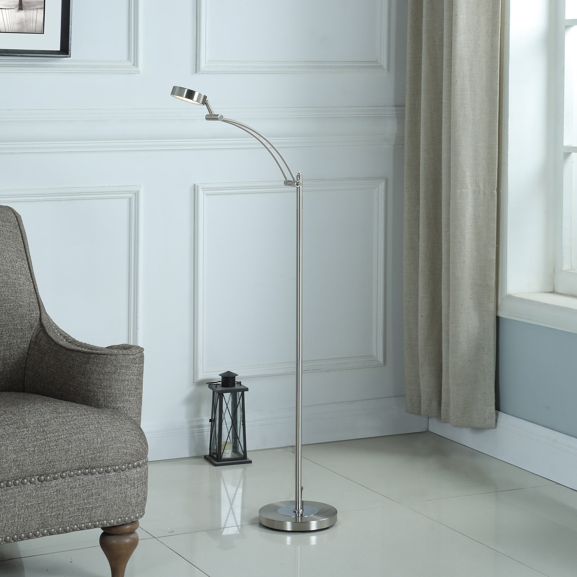 ORE International 54-Inch LED Task Floor Lamp, Silver Finish, Modern Design