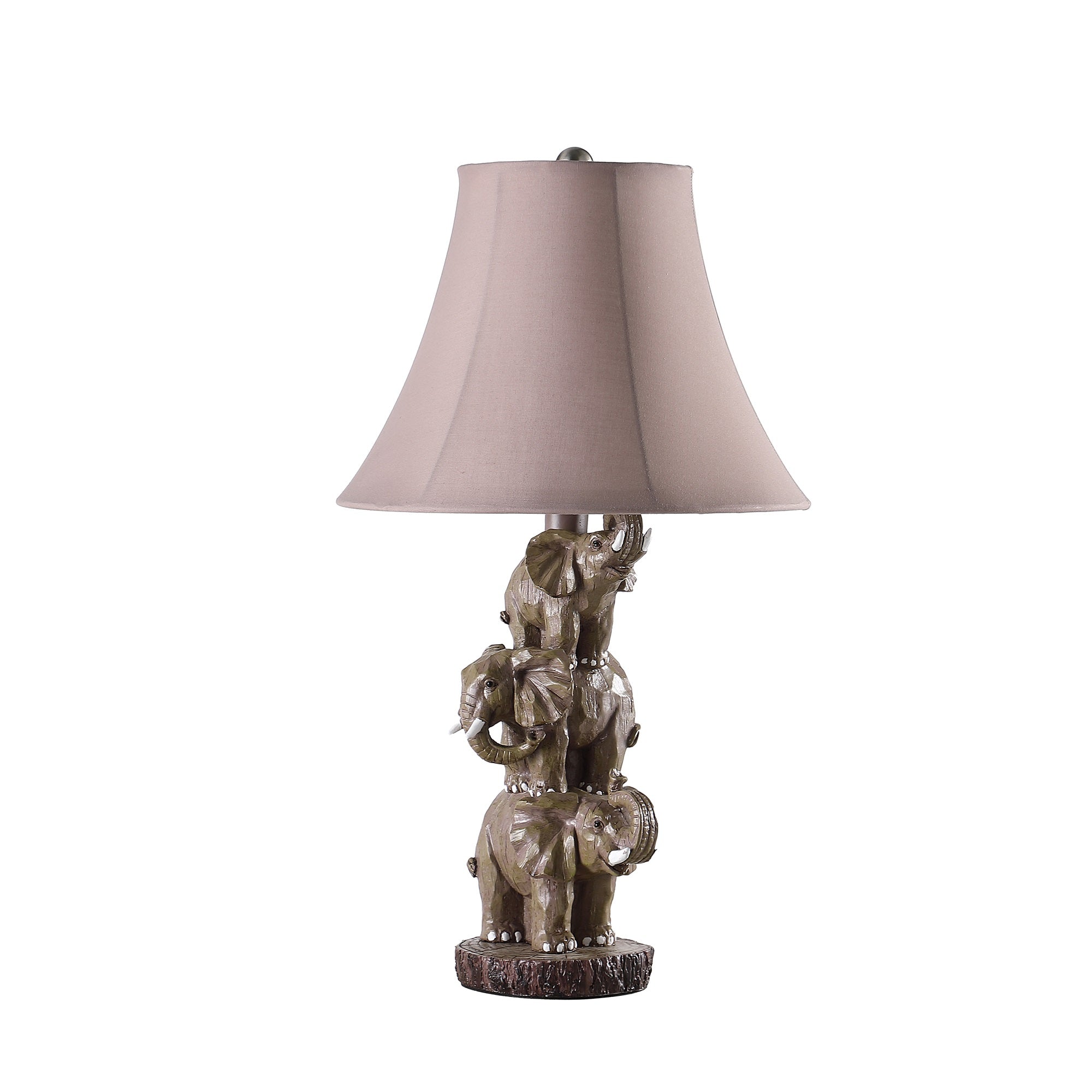 ORE International 21in Wildlife Polyresin Table Lamp - 11.75inL x 11.75inW x 21inH - Brown, Grey, 3 Stacked Elephants Design