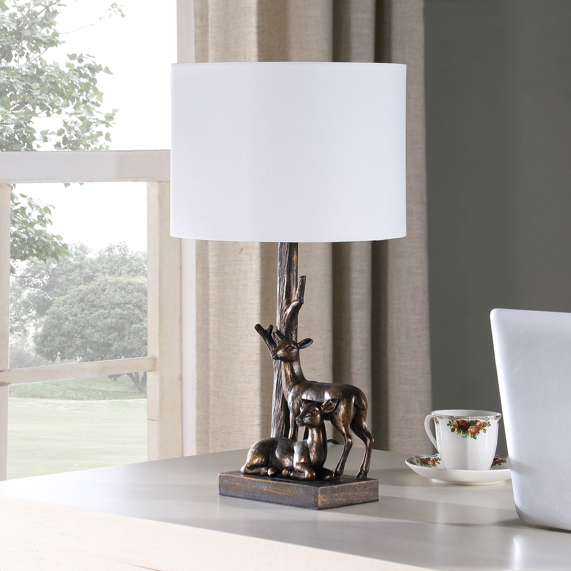 ORE International Table Lamp - 19.75in Capreolus Bronze - 11inL x 11inW - Polyresin Design