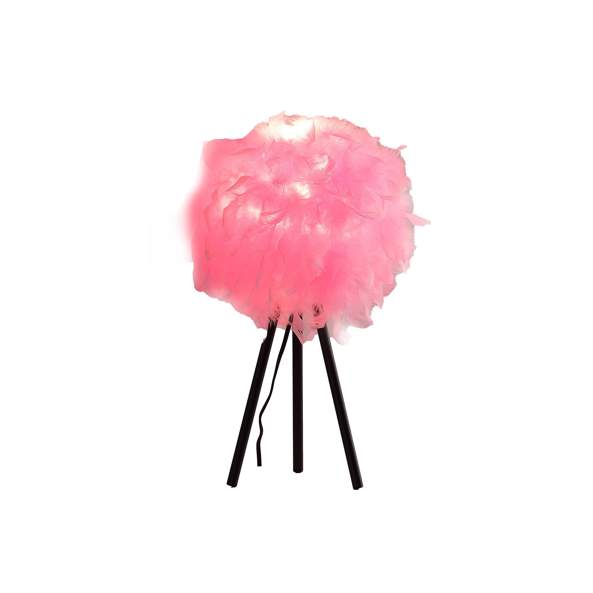 ORE International Metal Table Lamp 20.5in Hot Pink Feather Shade Tripod HBL2671