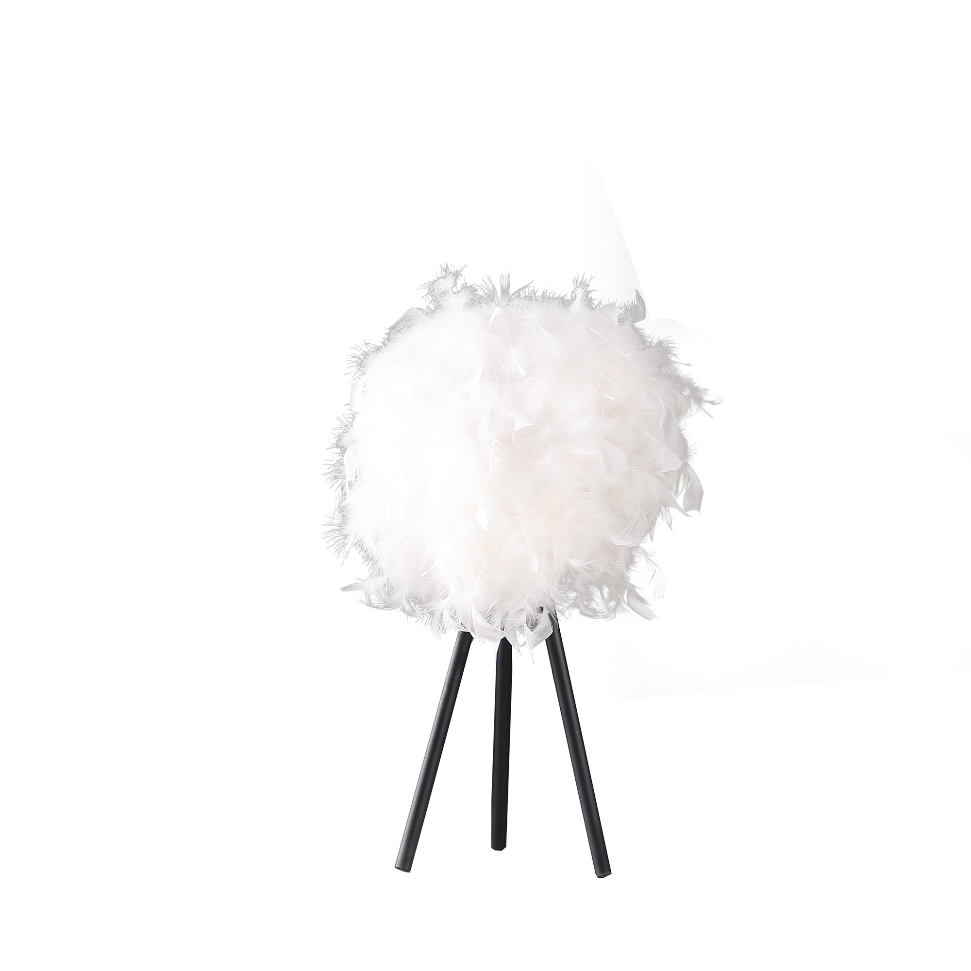 ORE International Tripod Table Lamp, 20.5in Height, Pure White Feather Shade, Model HBL2672, Modern Metal Design