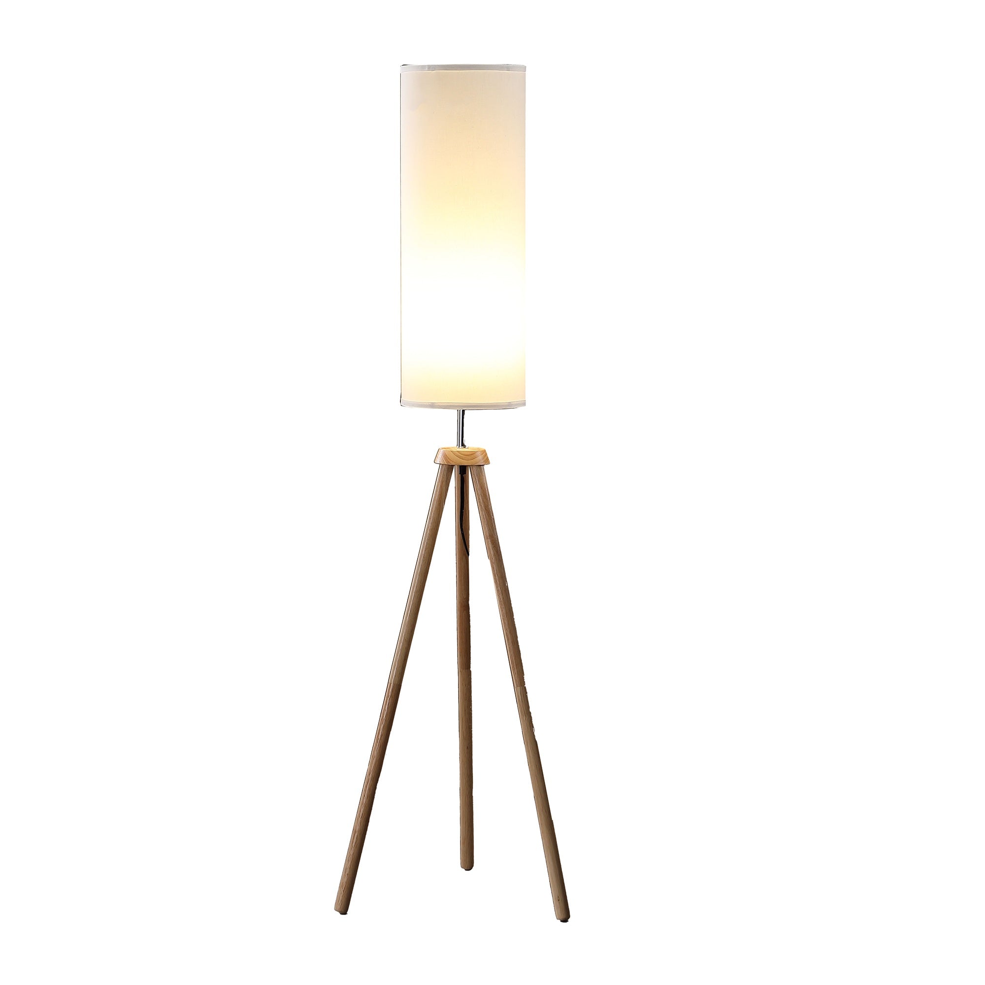 ORE International 58.5in Lauren Modern Tripod Floor Lamp, Natural, Porcelain/Cast Iron/Metal/Wood, 18inL x 18inW x 58inH