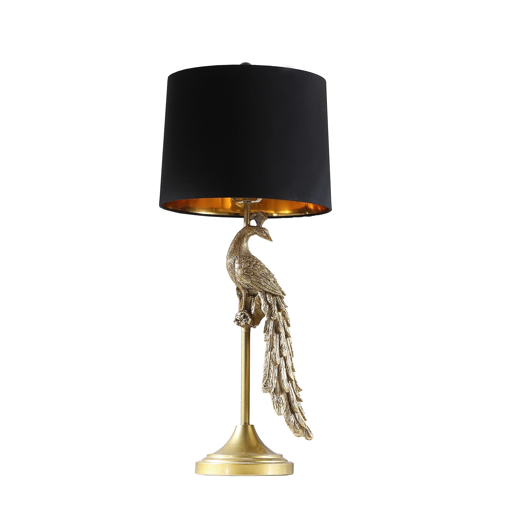 ORE International 29in Golden Peacock Table Lamp, Model HBL2847, Polyresin, 12inL x 12inW x 29inH