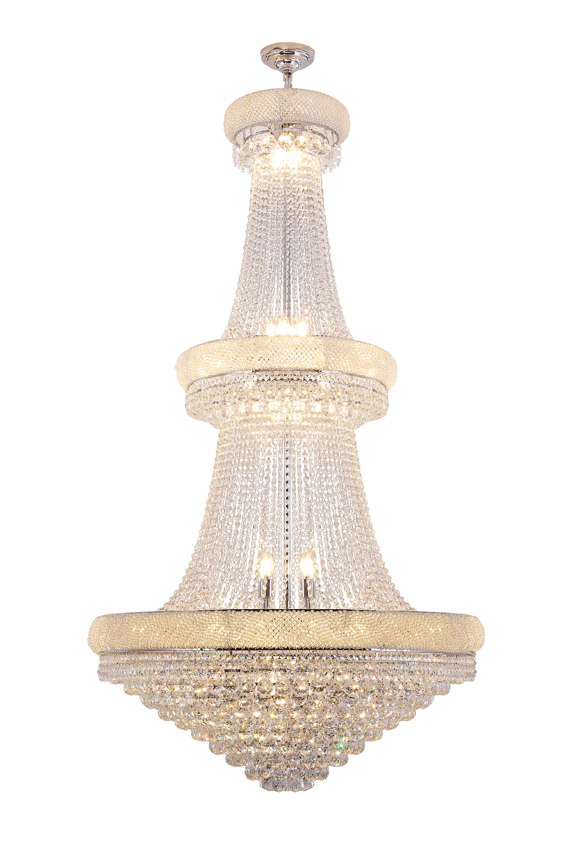 ORE International 72in Two Tier Empire K9 Crystal Chandelier, 35-LED Bulbs, Model HBL7025, Hardwired Ceiling Lamp for Living Room, Dining Room