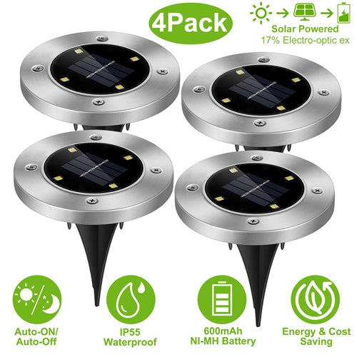Kocaso 4Pcs Solar Ground Light - Waterproof In-Ground Led Path Deck Lawn Patio Lighting