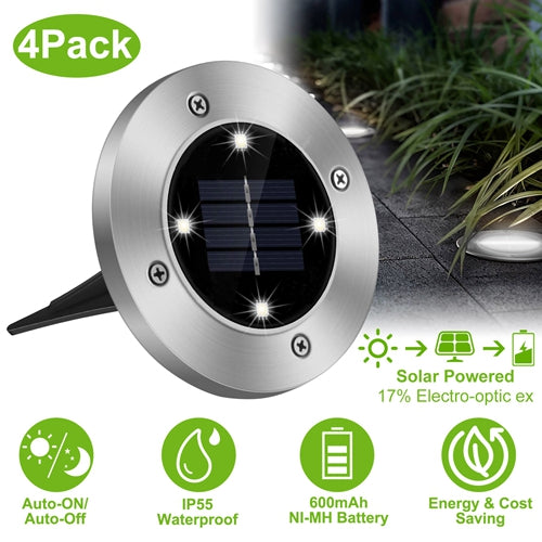 Kocaso 4Pcs Solar Ground Light - Waterproof In-Ground Led Path Deck Lawn Patio Lighting