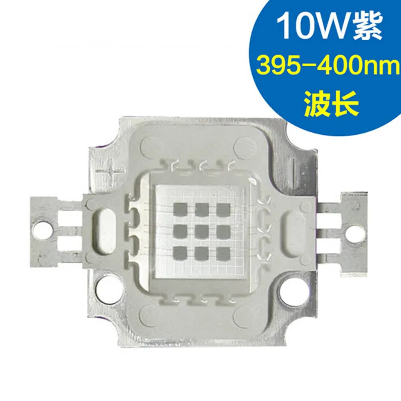 10W UV LED CHIP lamp fishing LED COB manicuring purple Bead 395-400nm 900mA 9.0-11.0V 60-80LM 45mil 10PCS