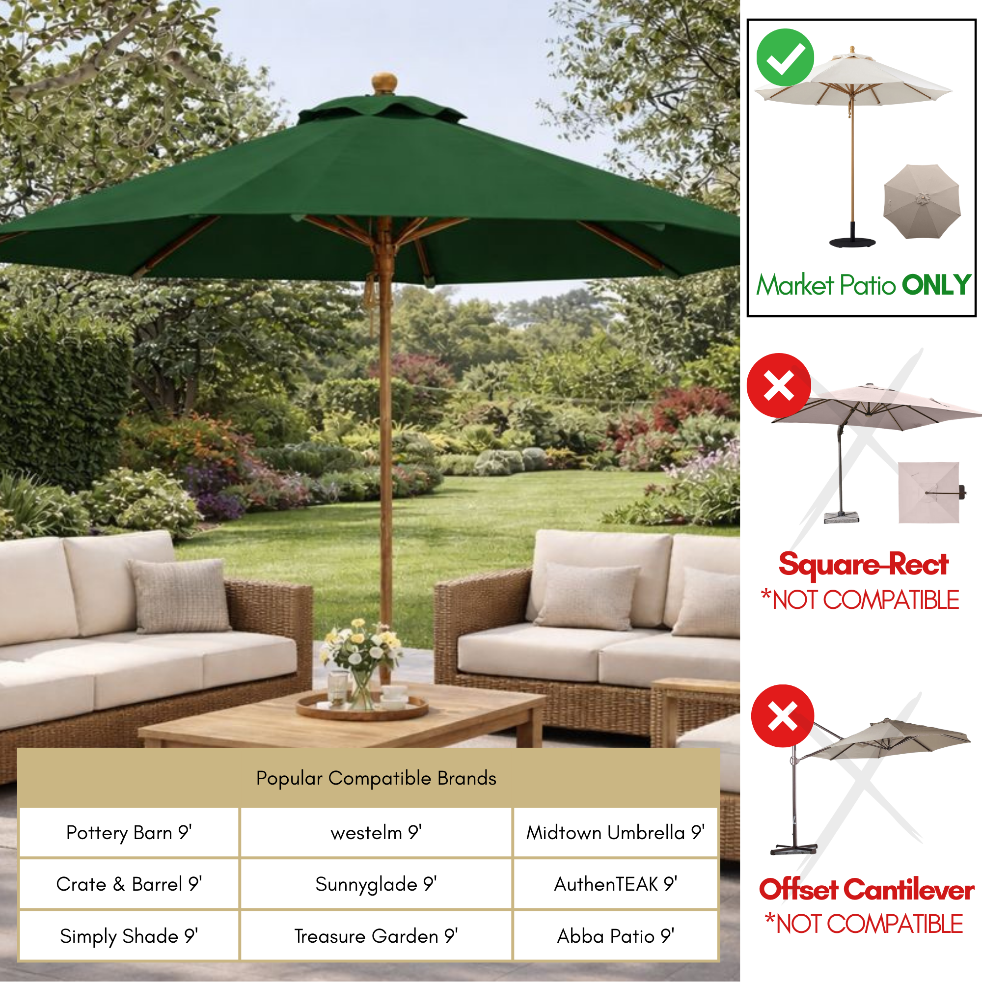 9ft Market Patio Umbrella 8 Rib Replacement Canopy Hunter Green