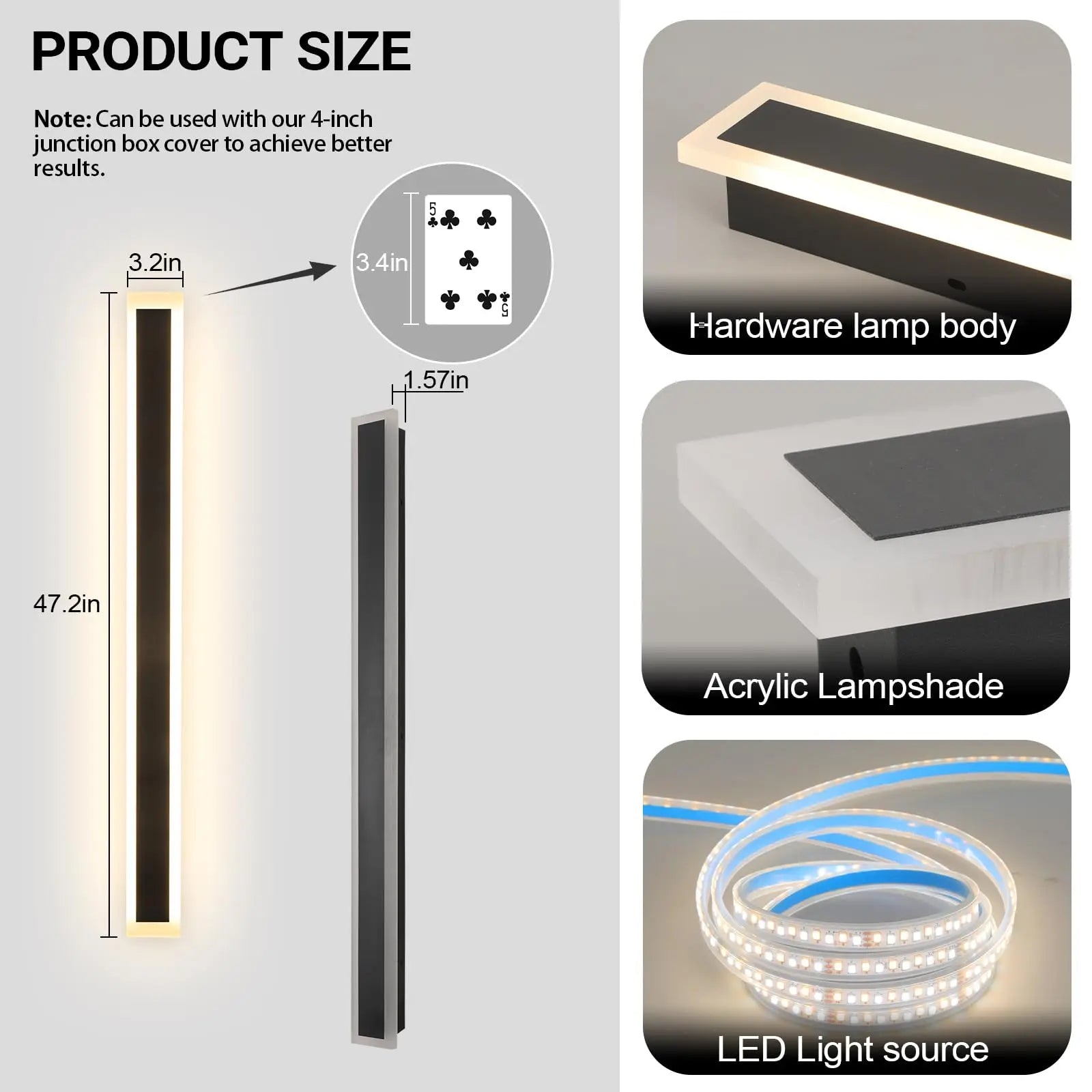 Modern Outdoor Wall Light 3000K-6000K Dimmable Wall Sconces IP65 Waterproof Long Wall Mount Light for Garage Doorway Stairway