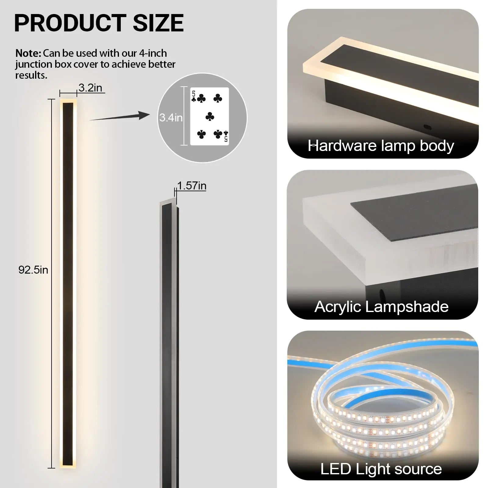 Modern Outdoor Wall Light 3000K-6000K Dimmable Wall Sconces IP65 Waterproof Long Wall Mount Light for Garage Doorway Stairway
