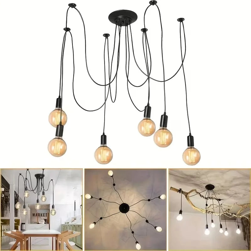 Industrial Retro Black Spider Chandelier Multi-Head Pendant Light with Adjustable Arms Ceiling Light for Living Bedroom Kitchen
