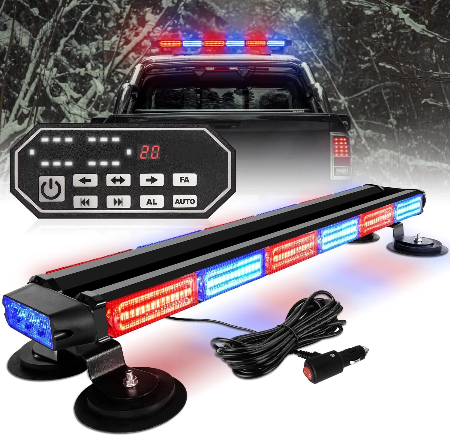 26inch 126 LED Emergency Rooftop Strobe Light Bar Controller Double-Side Warning Hazard OLIVER Fitment Traffic Light