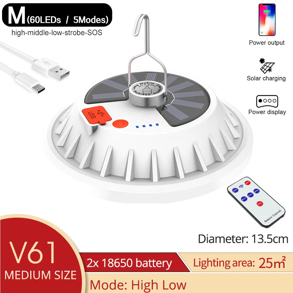 300W Rechargeable LED Bulb Lamp Remote Control Solar Charge Lantern Portable Emergency Night Market Light Outdoor Camping Home