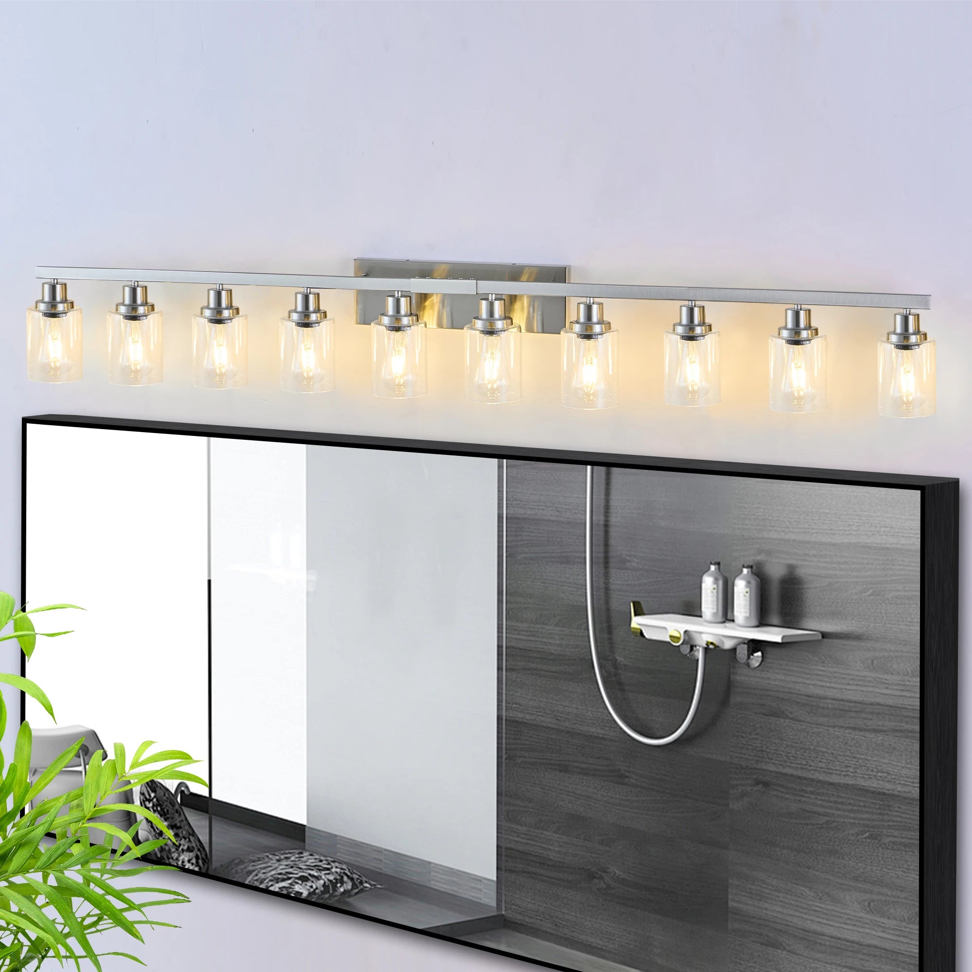 10 Light Bathroom Light Fixtures, Bathroom Vanity Light with Clear Glass, Brushed Nickel Bathroom Lighting Fixtures Over Mirror