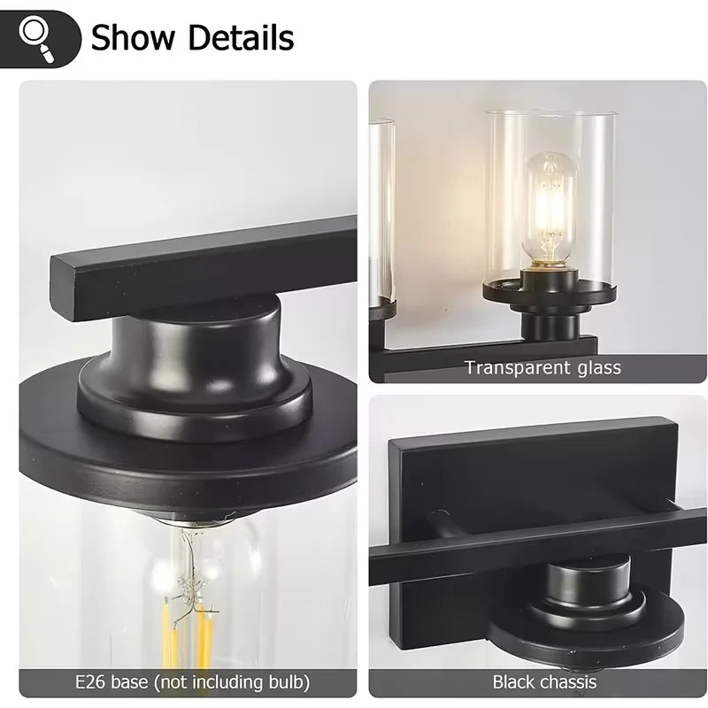 Modern Matte Black LED Bathroom Vanity Light with Clear Glass Shade Wall Sconce Lighting Fixture for Mirror Bedroom Living Room