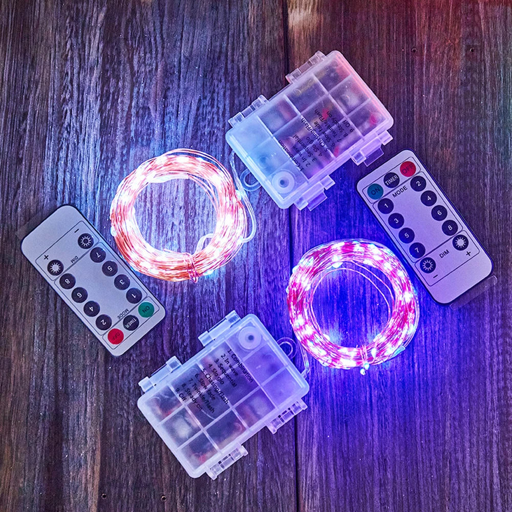 DC4.5V LED Copper Wire Lamp Remote Control 8 Flashing Mode Battery Box Copper Wire String Lights Christmas Decoration Lights